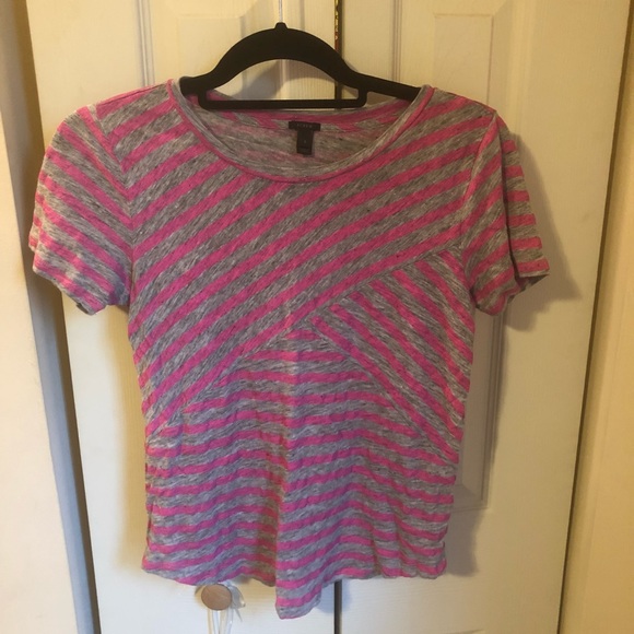 J Crew Gray and Pink Striped Linen Tee - Picture 2 of 4